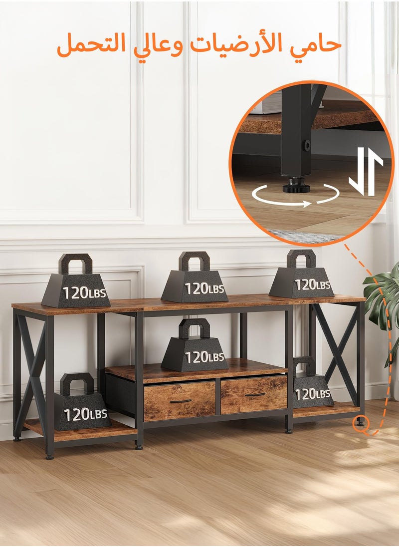 Yanara - TV Stand with Fabric Drawers for 65 70 75 Inches TV - Entertainment Center and Industrial TV Console Table with Open Storage Shelves for Living Room, Bedroom - 160cmx55cmx40cm Rustic Brown - Image 1