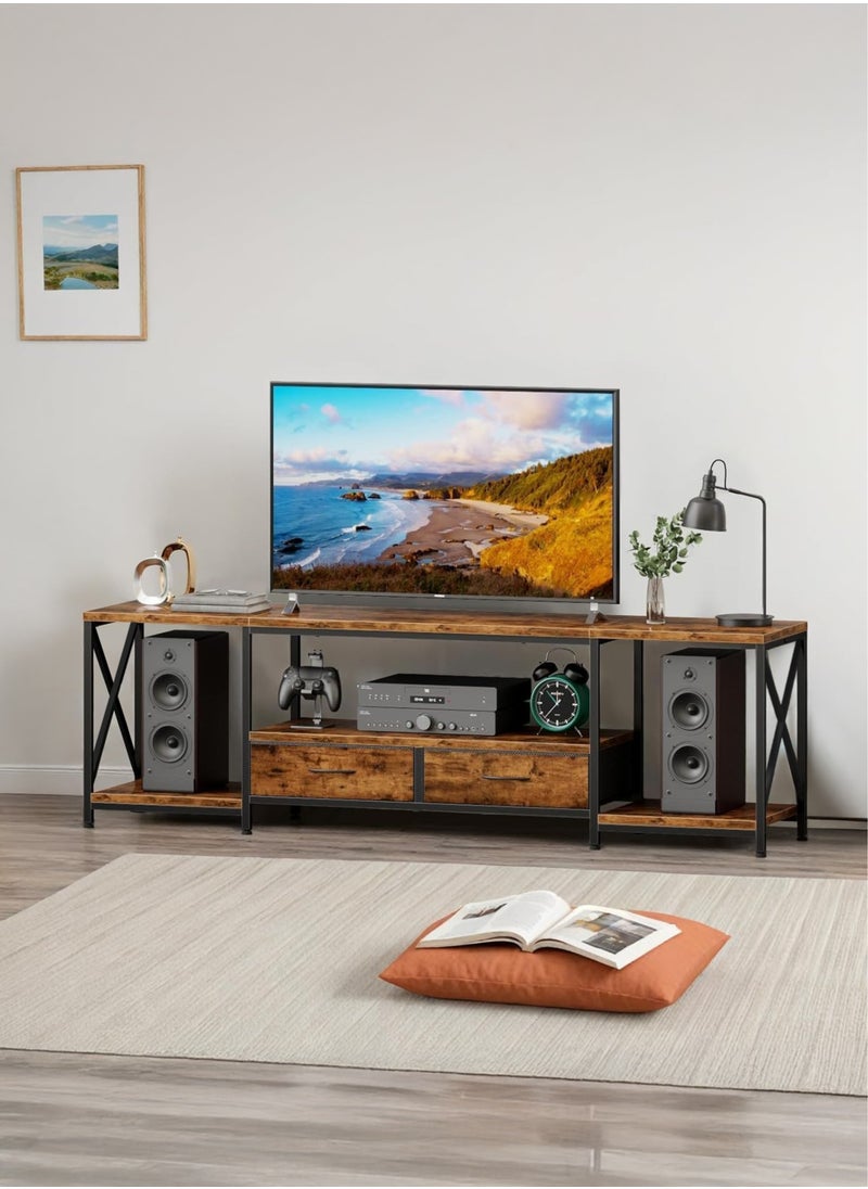 Yanara - TV Stand with Fabric Drawers for 65 70 75 Inches TV - Entertainment Center and Industrial TV Console Table with Open Storage Shelves for Living Room, Bedroom - 160cmx55cmx40cm Rustic Brown - Image 1
