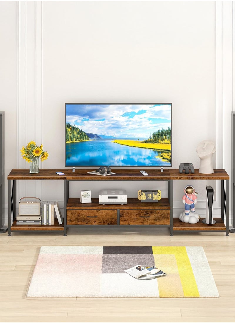 Yanara - TV Stand with Fabric Drawers for 65 70 75 Inches TV - Entertainment Center and Industrial TV Console Table with Open Storage Shelves for Living Room, Bedroom - 160cmx55cmx40cm Rustic Brown - Image 1