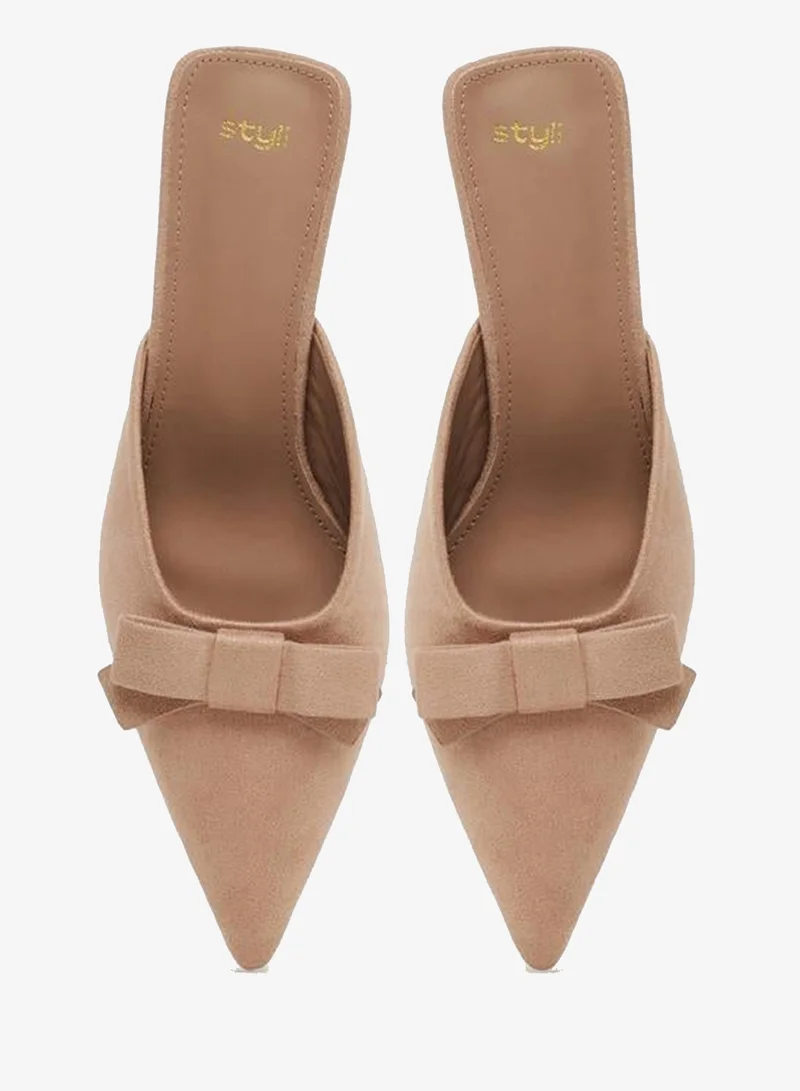 Styli Tan Tan Bow Detail Mules for Women | Best Price UAE