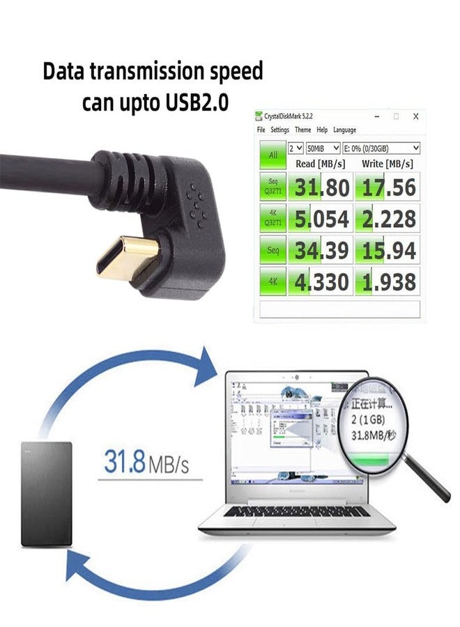cablecc 480Mbps USB2.0 Type-A Power Data to Type C USB-C Cable Male to Male USB-C Opposite U Shape Back Angled - Image 3