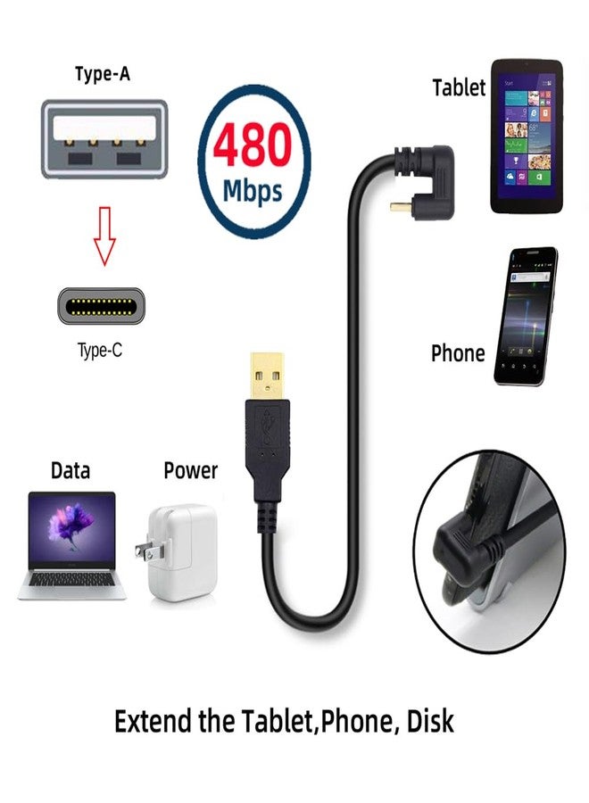 cablecc 480Mbps USB2.0 Type-A Power Data to Type C USB-C Cable Male to Male USB-C Opposite U Shape Back Angled - Image 2