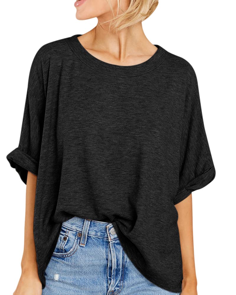 GeGekoko Women Oversized T-Shirt Summer Casual Short Sleeve Loose Tee Tops Black - Image 1