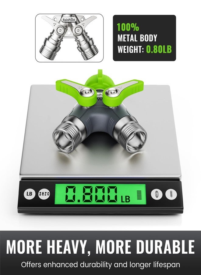 RAINPOINT Garden Hose Splitter, 2 Way Heavy Duty Water Hose Y Spigot Splitter with Shutoff Valves, 100% Metal Body Outdoor Faucet Splitter, 1.9" Extra Long Metal Handle, 3/4" GHT Thread(Green) - Image 2