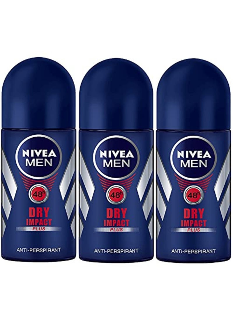 NIVEA MEN Dry Impact Anti-Perspirant Deodorant, 3x50ml, 48H Protection - Image 1
