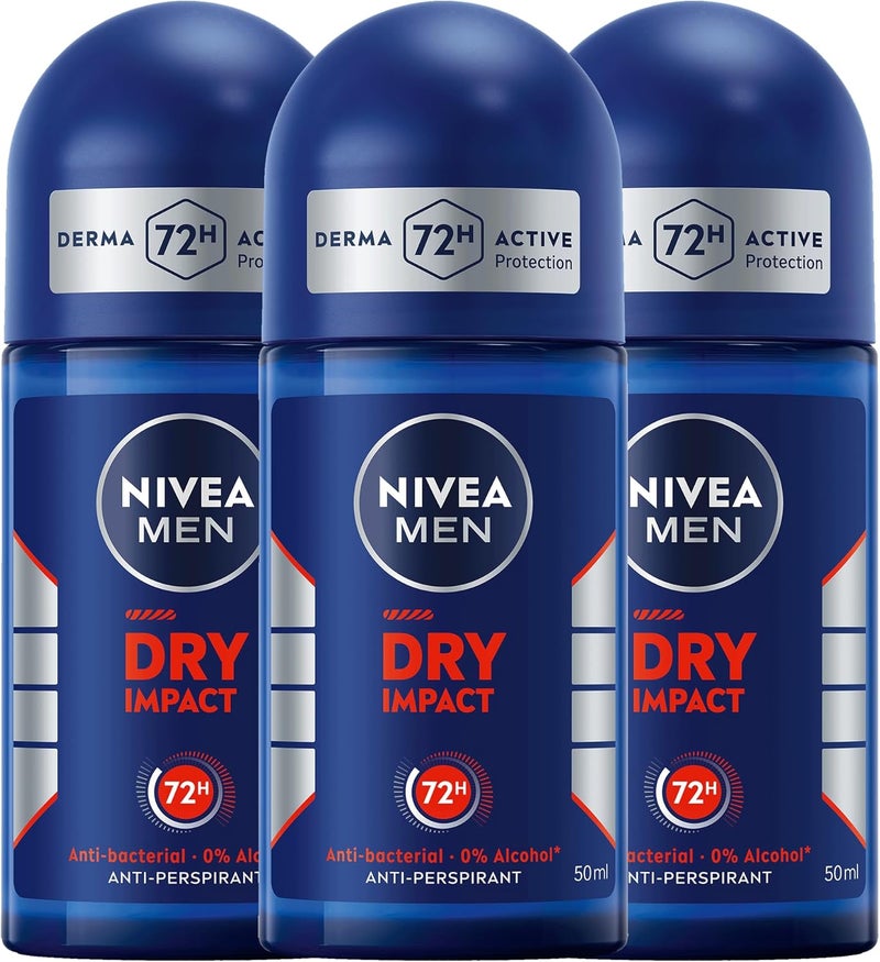 Nivea مزيل العرق نيفيا للرجال دراي إمباكت، 3x50مل، حماية لمدة 48 ساعة - Image 1
