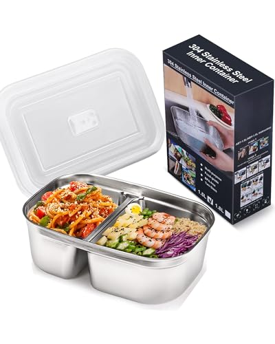 Buddew 1.5L 304 Stainless Steel Inner Container with Compartments Electric Lunch Box, Removable Replacement Tray with Sealed Silicone Cover, Easy to Clean, Eco Friendly and Dishwasher Safe - Image 1