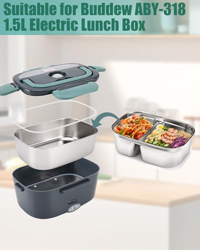 Buddew 1.5L 304 Stainless Steel Inner Container with Compartments Electric Lunch Box, Removable Replacement Tray with Sealed Silicone Cover, Easy to Clean, Eco Friendly and Dishwasher Safe - Image 2