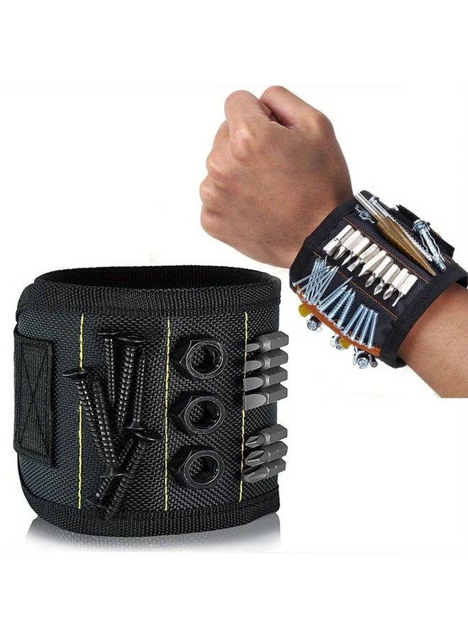Red Magnetic Wristband Tool Holder 3 Rows 6 Magnets Adjustable Strap Multiple Pockets - Image 3