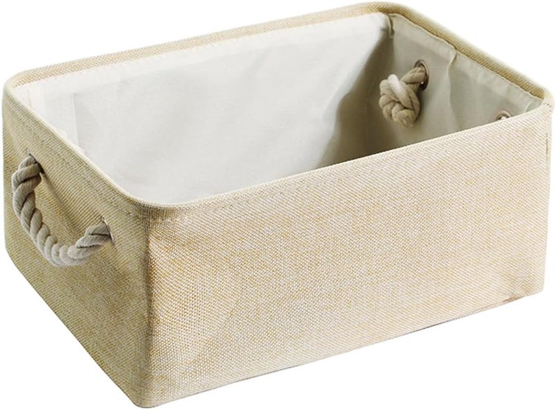 ECVV Collapsible Rectangular Storage Basket with Handles, Storage Bins Organizer Basket Used for Organizing Shelves, Closets, Clothes, and Toy, Beige (Small (32 * 23 * 13cm)) - Image 1