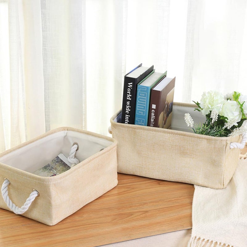 ECVV Collapsible Rectangular Storage Basket with Handles, Storage Bins Organizer Basket Used for Organizing Shelves, Closets, Clothes, and Toy, Beige (Small (32 * 23 * 13cm)) - Image 4
