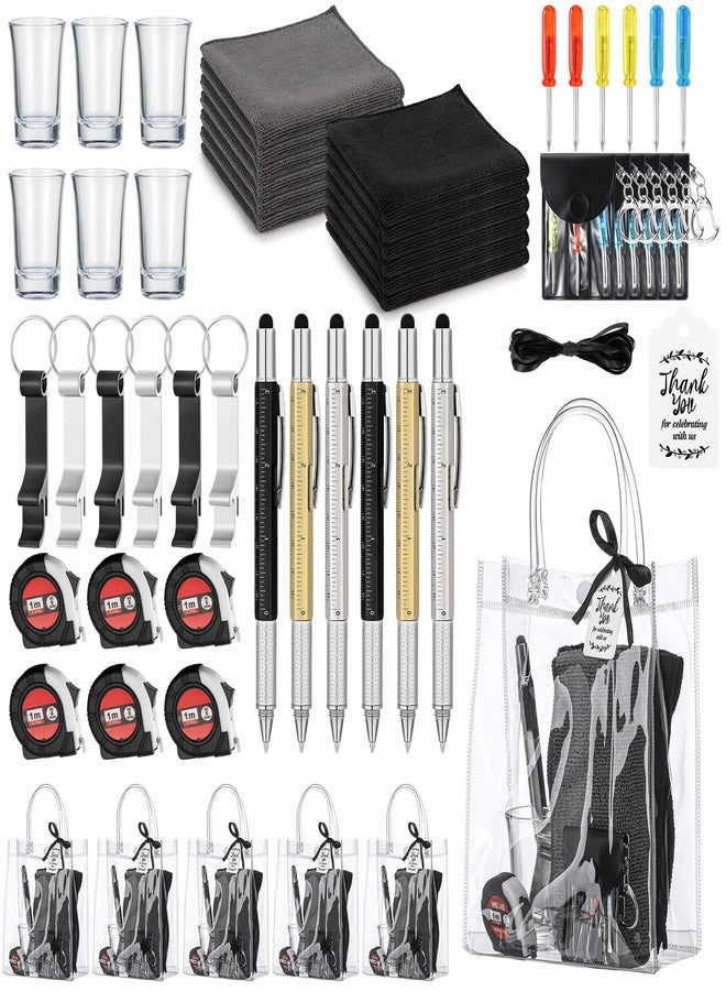 Leinuosen 6 Set Baby Shower Prizes for Men with Cleaning Cloth Bottle Opener Screwdriver Tape Measuring Keychain Multi Tool Pen Gift Bag Baby Shower Game Prizes for Winner(Black,Classic Style) - Image 1