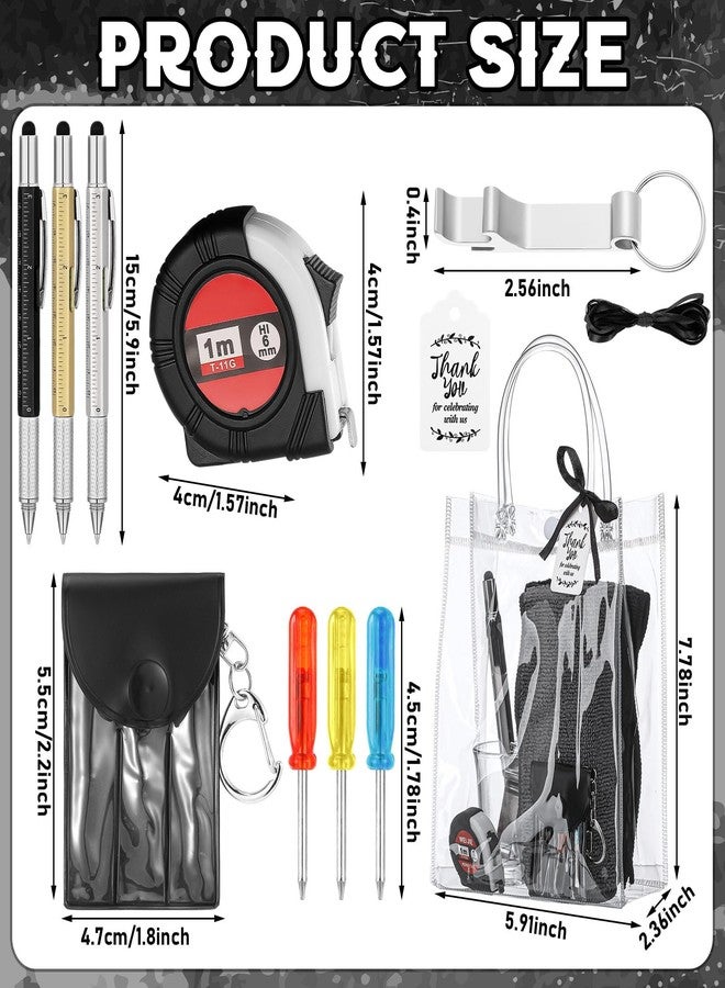 Leinuosen 6 Set Baby Shower Prizes for Men with Cleaning Cloth Bottle Opener Screwdriver Tape Measuring Keychain Multi Tool Pen Gift Bag Baby Shower Game Prizes for Winner(Black,Classic Style) - Image 2