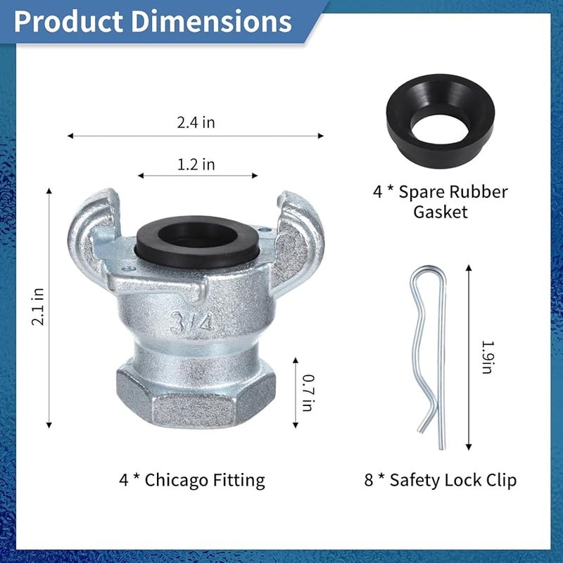 3 4 Inch Female Chicago Coupling 4 Sets With Lock Clips Gaskets Carbon Steel NPT Fittings - Image 5