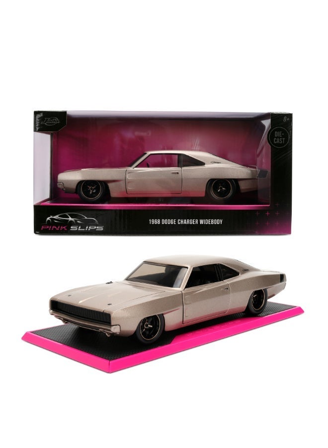 JADA Toys Pink Slips 1968 Dodge Charger Die-Cast Car with Base, Toys for Kids and Adults – 1:24 Scale, Beige - Image 1