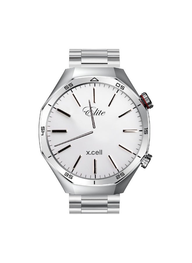 Xcell Xcell Elite7 Smartwatch, 1.52" HD Display, Bluetooth Calling, Wireless Charging, Heart-Rate/BP/SpO₂, Multi Language, IP67, 7 Days Battery, iOS/Android Compatible- Silver Frame with Silver Metal Strap  - Image 4