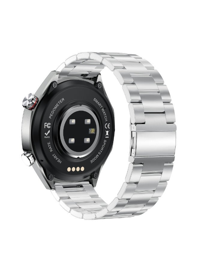 Xcell Xcell Elite7 Smartwatch, 1.52" HD Display, Bluetooth Calling, Wireless Charging, Heart-Rate/BP/SpO₂, Multi Language, IP67, 7 Days Battery, iOS/Android Compatible- Silver Frame with Silver Metal Strap  - Image 3