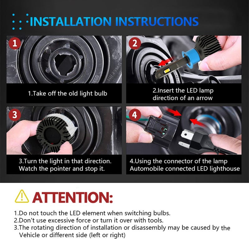 LED Headlight Bulbs H1 3-Color Design - Premium CSP Lamp Beads Car LED Headlights for Extreme Weather Driving & Nighttime Visibility - Image 4