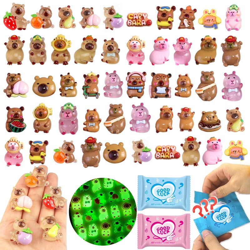 CIYOJA 50 Pcs Random Mini Capybara with Glow in the Dark Feature, Individually Packaged Blind Bags â€“ Cute Collectible Resin Toys for Kids, Fairy Gardens, Desk Decor, Party Favors, and Creative DIY Projects - Image 1