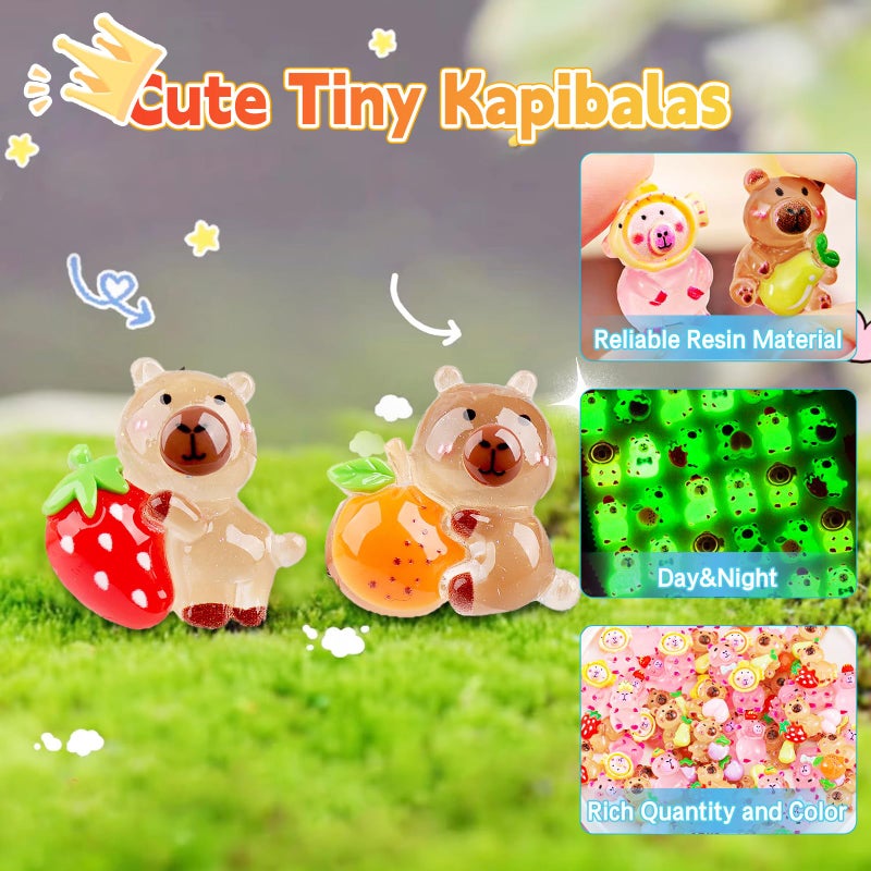 CIYOJA 50 Pcs Random Mini Capybara with Glow in the Dark Feature, Individually Packaged Blind Bags â€“ Cute Collectible Resin Toys for Kids, Fairy Gardens, Desk Decor, Party Favors, and Creative DIY Projects - Image 3
