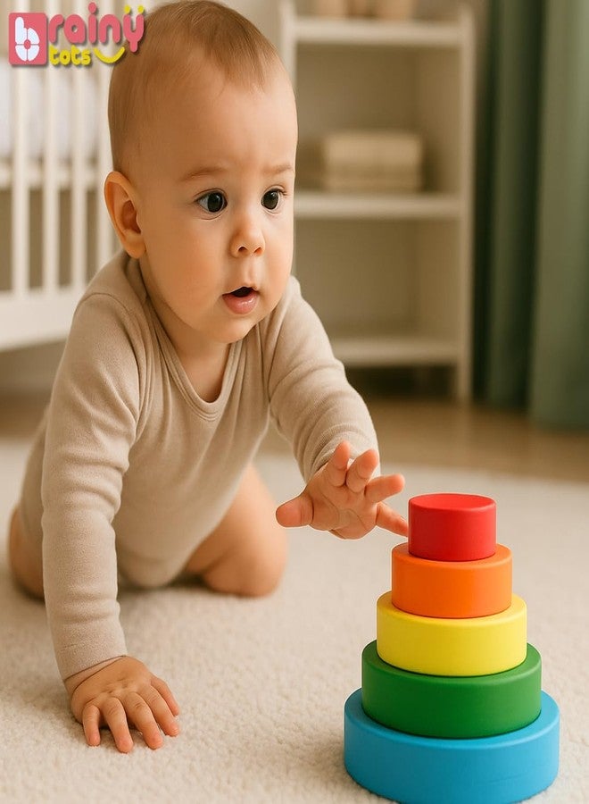 BrainyTots Wooden Nesting Bowls Montessori Toy for Babies 6 Months+ | 5 Colorful Stacking & Sorting Bowls for Hand Eye Coordination | Safe Wooden Toys for Toddlers - Image 2