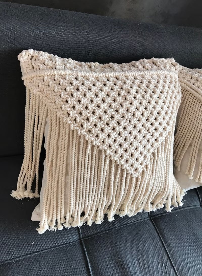 انتيكيانو وسادة مكرميه قطن مصنوعة يدويا بنمط بوهيمي 40×40 سم - Image 2