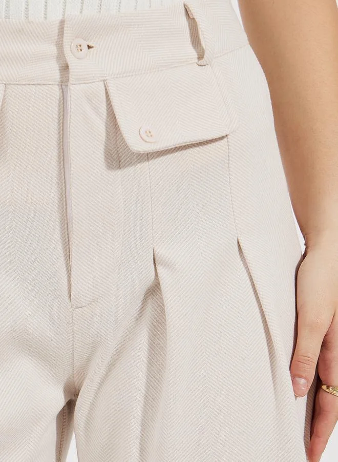 Styli High Rise Wide Leg Pleat Detail Casual Pants