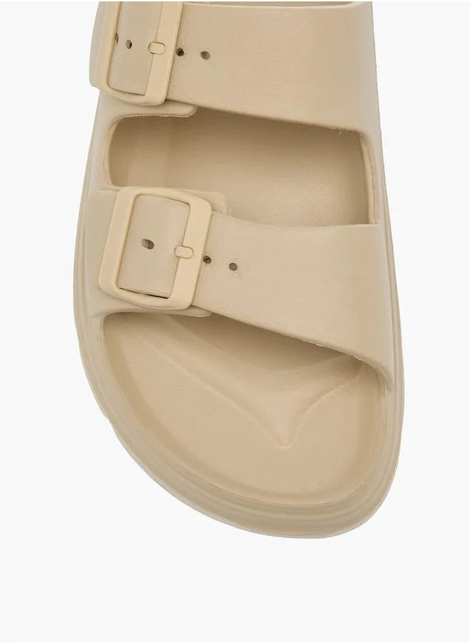 Celeste Womens Buckle Accent Slide Slippers With Slip-On Closure