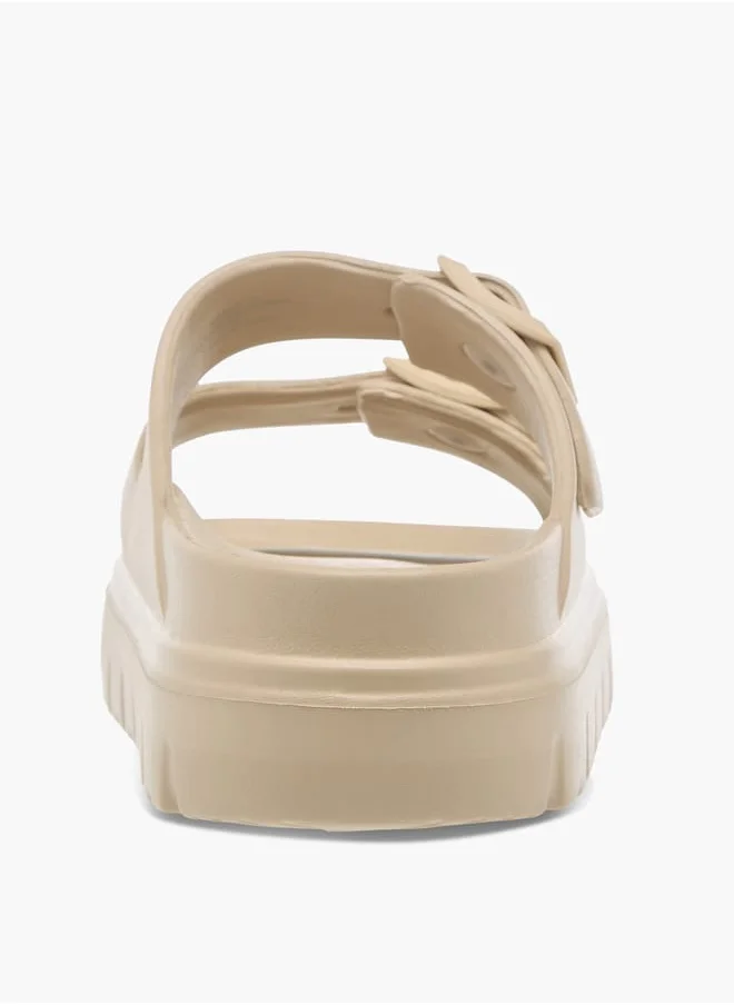 Celeste Womens Buckle Accent Slide Slippers With Slip-On Closure