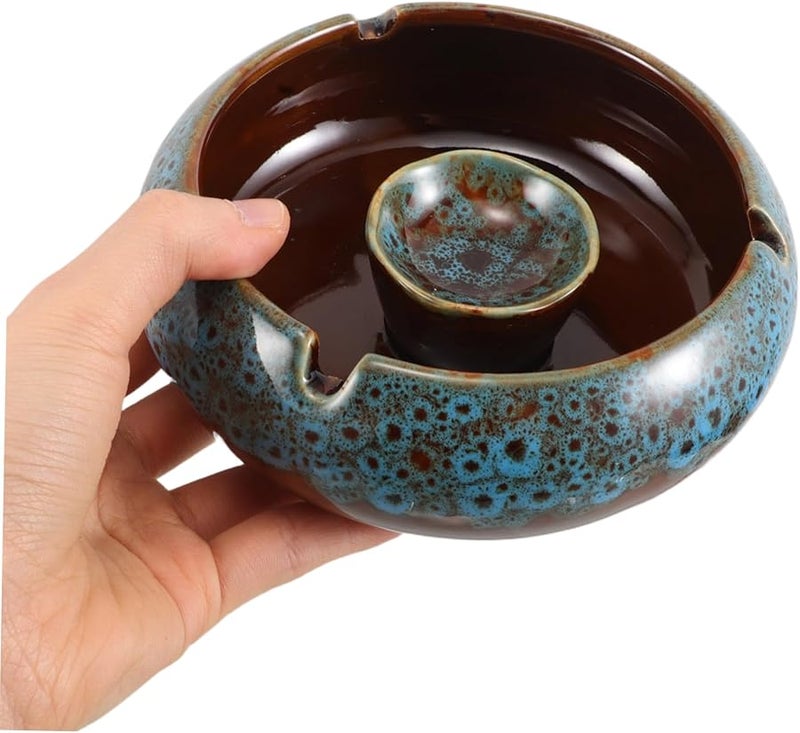 منفضة سجائر سيراميك كبيرة السعة مقاومة للرياح للمنزل والمكتب والحديقة سهلة التنظيف بتشطيب طلاء فريد - Image 5