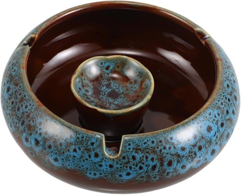 منفضة سجائر سيراميك كبيرة السعة مقاومة للرياح للمنزل والمكتب والحديقة سهلة التنظيف بتشطيب طلاء فريد - Image 1