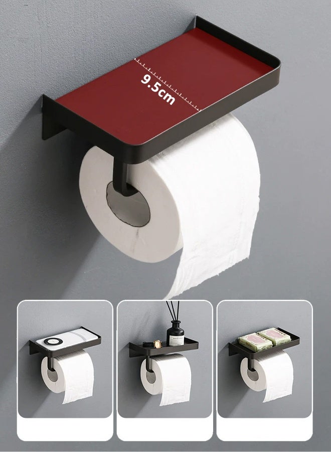 Toilet Paper Holder with Phone Shelf, Adhesive Wall Mount Toilet Tissue Roll Holder, Rustproof & Multifunctional Stainless Steel Bathroom Storage Dispenser Command Strip Toilet Paper Roll Holder (Silver) - Image 3