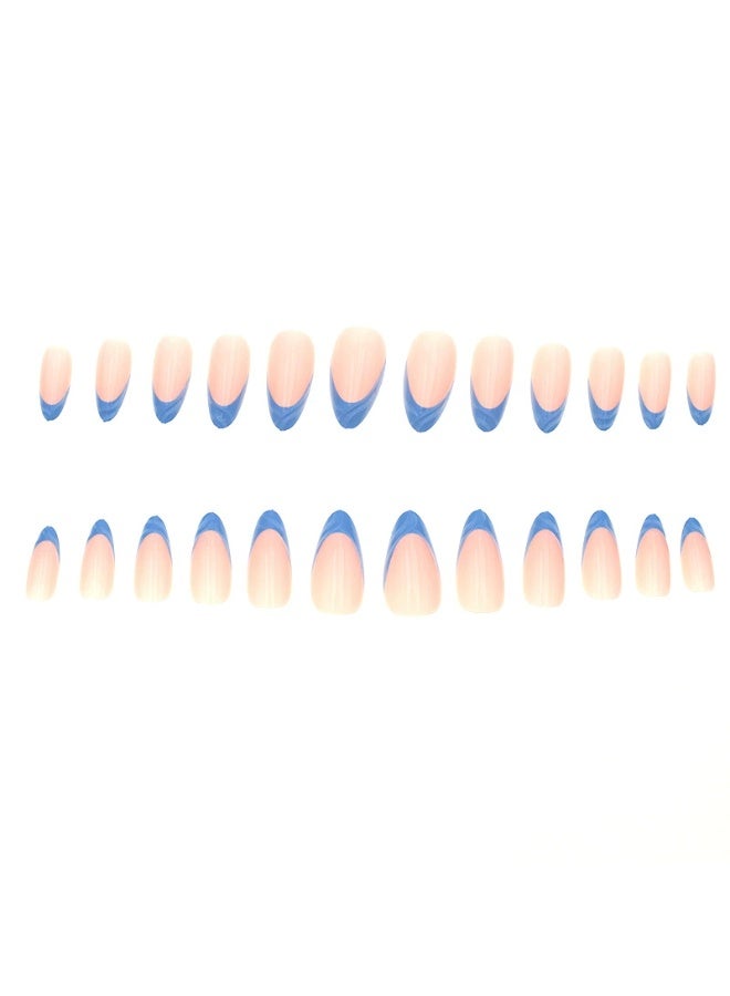 Goolsky أظافر ضغط طويلة لوزية فرنسية زرقاء ثلاثية الأبعاد أنيقة - Image 3