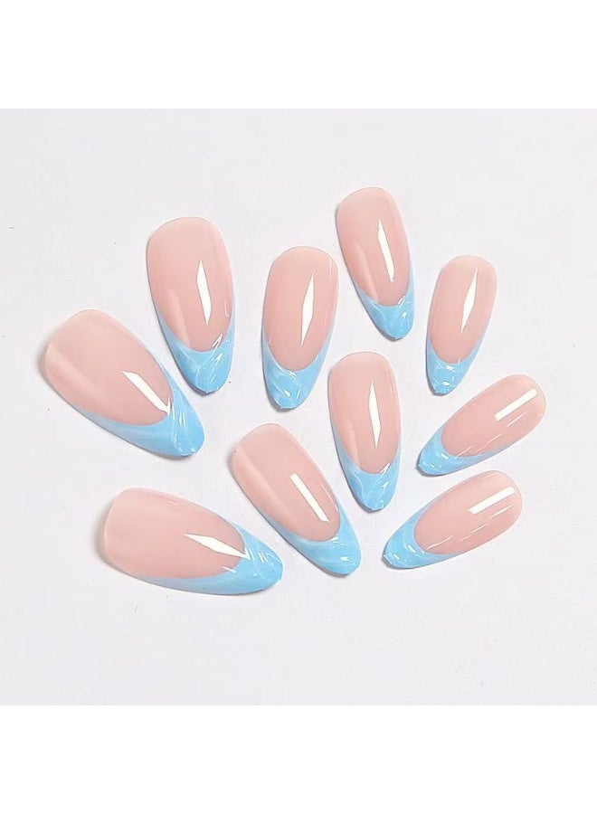 Goolsky أظافر ضغط طويلة لوزية فرنسية زرقاء ثلاثية الأبعاد أنيقة - Image 5