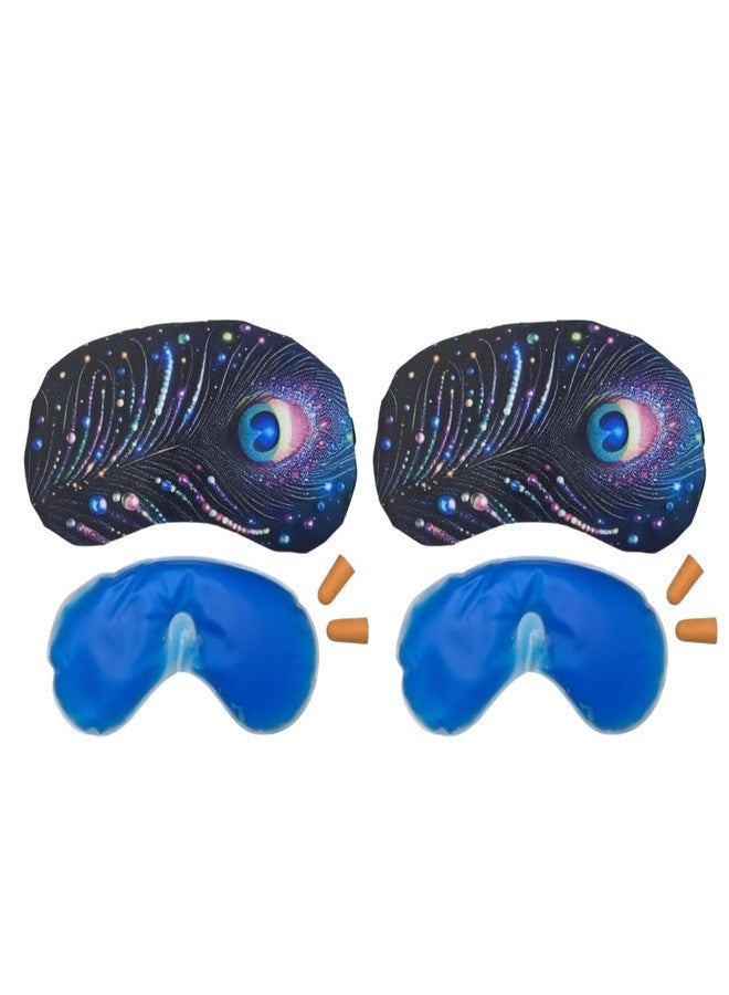 Samtrish Luxury Peacock Eye Mask for Sleeping with Cooling Gel Insert & Earplugs – Soft, Adjustable, Travel Friendly Sleep Mask for Women & Men – Light Blocking Eye Cover. | Pack of 2 - Image 1