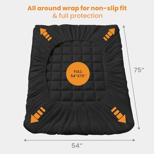 MATBEBY Full Size Mattress Pad - Cooling Breathable Mattress Topper, Quilted Fitted Mattress Protector, Pillow Top Mattress Cover with 8-21" Deep Pocket, Soft, Machine Washable, Black, 54x75 Inches - Image 5