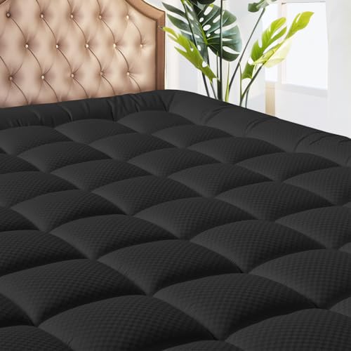 MATBEBY Full Size Mattress Pad - Cooling Breathable Mattress Topper, Quilted Fitted Mattress Protector, Pillow Top Mattress Cover with 8-21" Deep Pocket, Soft, Machine Washable, Black, 54x75 Inches - Image 1
