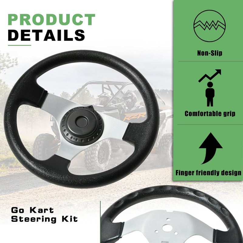 JNDO Go Kart Steering Kit - Universal Fit with 380mm Shaft, 340mm Rack & Pinion, 300mm Wheel, 150mm Column, and 80mm Sleeve - Image 2