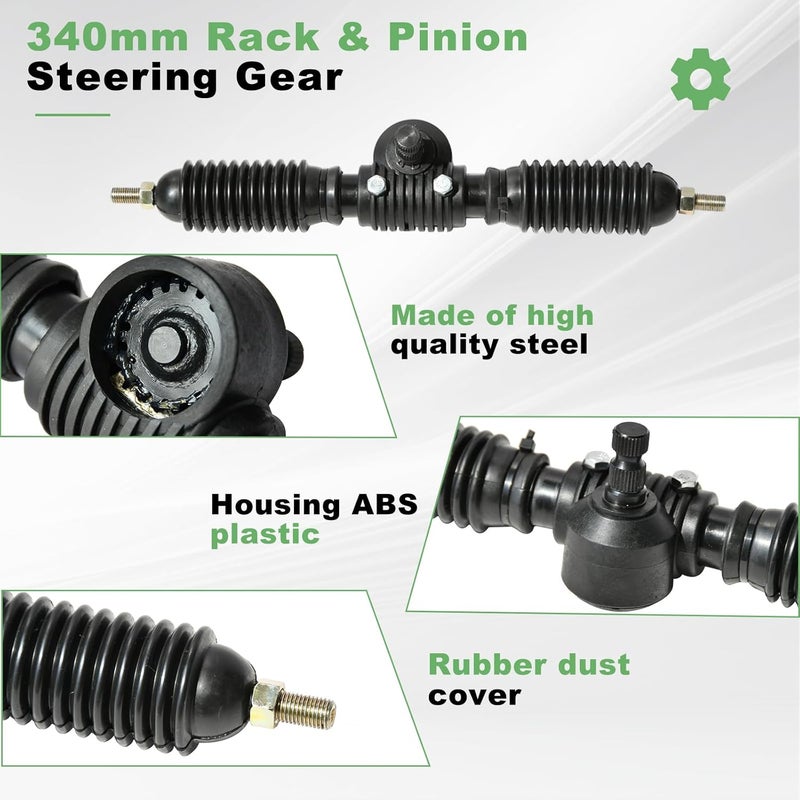 JNDO Go Kart Steering Kit - Universal Fit with 380mm Shaft, 340mm Rack & Pinion, 300mm Wheel, 150mm Column, and 80mm Sleeve - Image 3