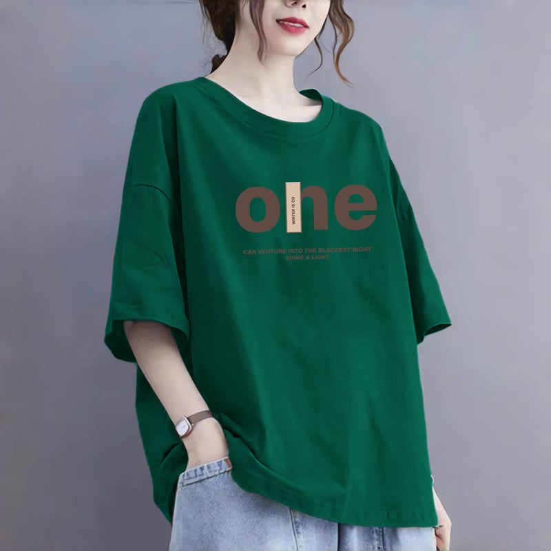 European large version pure cotton women's short-sleeved t-shirt women's summer 2025 new loose and versatile medium-length T-shirt top trendy - Image 3