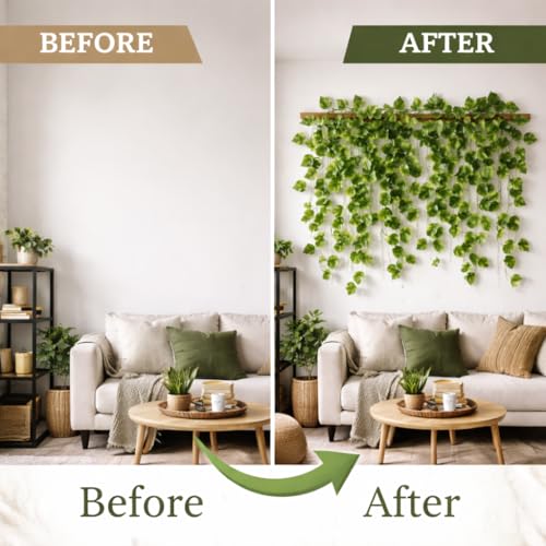 Akaar Polyester Artificial Plants Leaves Money Plant Greenery Hanging Vine Creeper Home Decor Door Wall Balcony Decoration Party Festival Craft(7.2Ft) - Pack Of 6 - Image 4