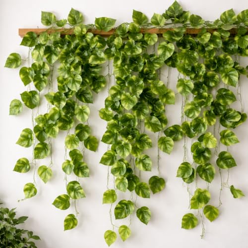 Akaar Polyester Artificial Plants Leaves Money Plant Greenery Hanging Vine Creeper Home Decor Door Wall Balcony Decoration Party Festival Craft(7.2Ft) - Pack Of 6 - Image 1