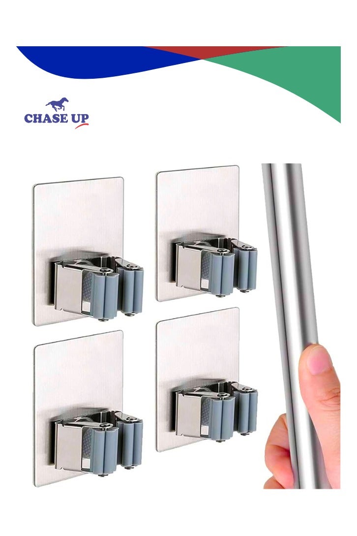 Chase Up 4 PCS Broom Holder Mop Holder Broom & Mop Grippers Self Adhesive No Drilling Super Anti-Slip Broom and Dustpan Hanger Wall Mount Mops Rakes Holder for Home, Kitchen, Garden, Garage Storage - Image 1