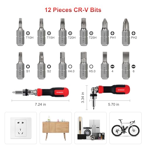 SHARDEN Ratcheting Screwdriver 13-in-1 Multibit Screwdriver All in One Screwdriver Set with Phillips, Flat Head, Torx Security, Hex, Robertson, 180 Degree Pivoting Adjustable Angled Screw Driver Set - Image 2