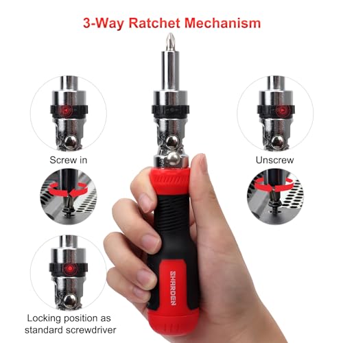 SHARDEN Ratcheting Screwdriver 13-in-1 Multibit Screwdriver All in One Screwdriver Set with Phillips, Flat Head, Torx Security, Hex, Robertson, 180 Degree Pivoting Adjustable Angled Screw Driver Set - Image 4
