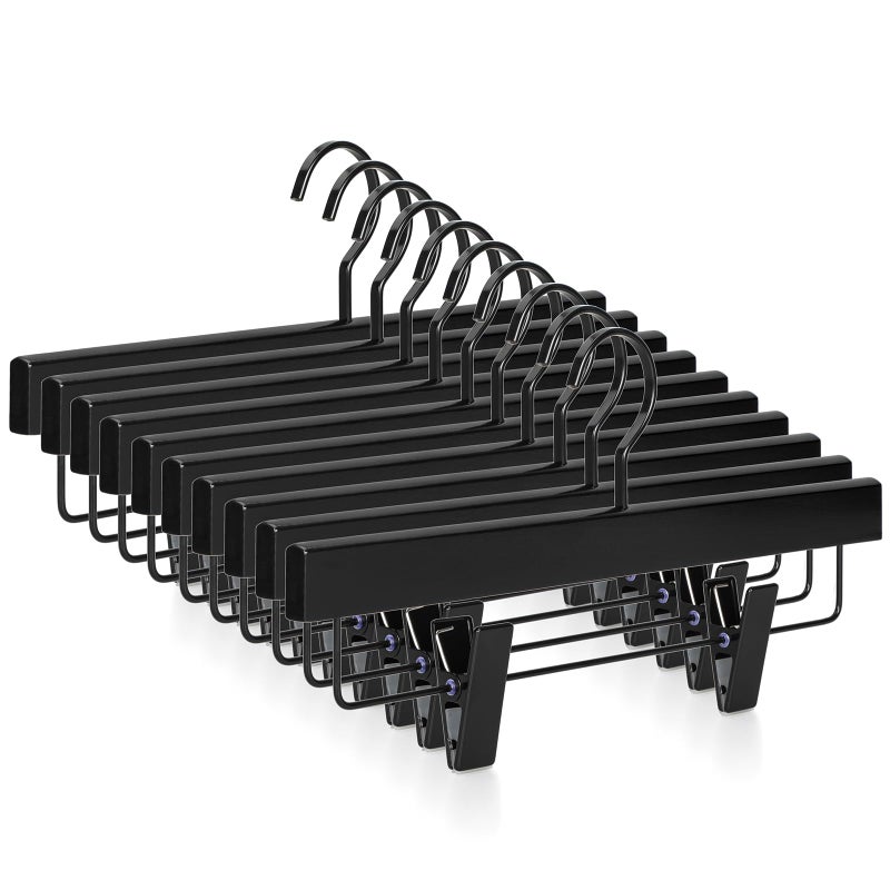 TOPIA HANGER Black Wooden Pants Hangers, Wood Skirt Hangers with Clips, Deluxe Jeans Hanger with 360Â° Swivel Anti-Rust Flat Hook, Smooth Finish Wood Hangers for Slacks Trousers 20 Pack, CT03B - Image 1