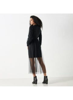 2Xtremz 2Xtremz Mesh Textured Midi Dress with Long Sleeves and High Neck  - Image 2