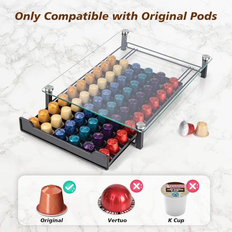 ريكابس درج تخزين حامل كبسولات القهوة متوافق مع كبسولات Nespresso OriginalLine، لون أسود، يستوعب 60 كبسولة - Image 4