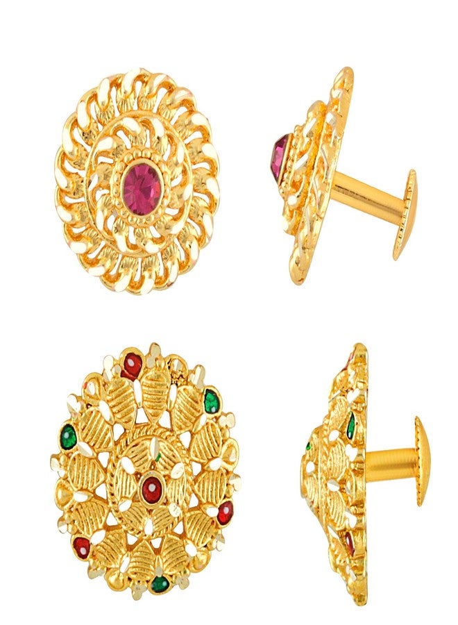 MEENAZ Traditional Temple 1 One Gram Gold 18k Copper Brass Ruby South Screw Back Studs Earrings Combo Set Pack For Women girls Latest -Ear rings combo-M09 - Image 2