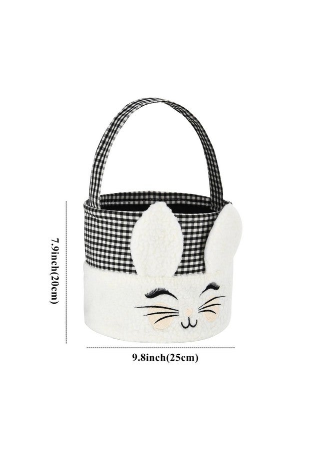 Irisbell Easter Bunny Basket,Cute Plush Easter Bucket with Handle for Easter Party Egg Hunts Decorations Candy Gifts Storage (Black) - Image 2